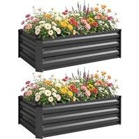 Outsunny Set of 2 Raised Garden Bed, 110 x 60 x 30 cm, Dark Grey | Outdoor Planter Box, Galvanised Steel Frame, for Growing Vegetables, Flowers and He
