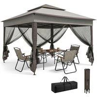 Outsunny 3 x 3(m) Pop Up Gazebo, Double-roof Garden Tent with Netting and Carry Bag, Party Event Shelter for Outdoor Patio, Dark Grey