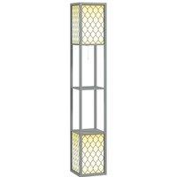 HOMCOM Floor Lamp with Shelves Tall Standing Lamp Dual Light Grey | Modern, Fabric Lampshade, Chain Switch, for Living Room Bedroom, Bulb not Included