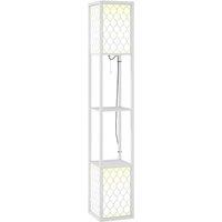 HOMCOM Floor Lamp with Shelves Tall Standing Lamp Dual Light White | Modern, Fabric Lampshade, Chain Switch, for Living Room Bedroom, Bulb not Include