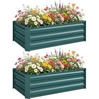 Outsunny Set of 2 Raised Garden Bed, 110 x 60 x 30 cm, Green | Outdoor Planter Box, Galvanised Steel Frame, for Growing Vegetables, Flowers and Herbs
