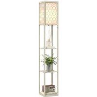 HOMCOM Floor Lamp with Shelves Tall Standing Lamp Single Light Oak | Modern, Fabric Lampshade, Chain Switch, for Living Room Bedroom, Bulb not Include