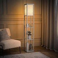 HOMCOM Floor Lamp with Shelves Tall Standing Lamp Single Light Grey | Modern, Fabric Lampshade, Chain Switch, for Living Room Bedroom, Bulb not Includ