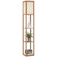 HOMCOM Floor Lamp with Shelves Tall Standing Lamp Single Light Natural | Modern, Fabric Lampshade, Chain Switch, for Living Room Bedroom, Bulb not Inc