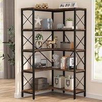 Tribesigns Corner Bookshelf, Large Modern Corner Bookcase, Tall Corner Shelf Storage Display Rack with Metal Frame for Living Room Home Office (Rustic