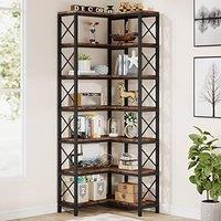 Tribesigns Corner Bookshelf, Large Modern Corner Bookcase, Tall Corner Shelf Storage Display Rack with Metal Frame for Living Room Home Office (Rustic