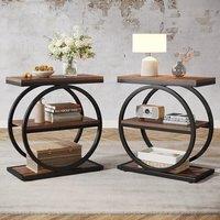 Tribesigns End Table Set of 2 With 3 Storage Shelves - Industrial Small Wooden Side Table for Living Room, Slim Nightstand and Bedside for Bedroom