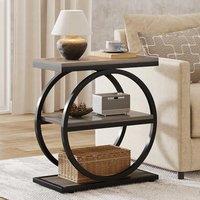 Tribesigns Narrow Side Table with 3 Storage Shelves, Wood Side Table with Black Metal Frames, Small Industrial Side Table for Living Room, Grey Bedsid