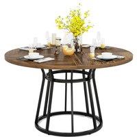 Tribesigns Round Dining Table for 4 People, Circle Dining Room Table with Metal Base, 120cm Round Kitchen Dinner Table for Living Room Kitchen Dining