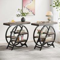 Tribesigns End Table for Living Room, 3-Tier Narrow Side Table with Storage, Wood Sofa Side Table with Geometric Metal Frame, Industrial Nightstand an