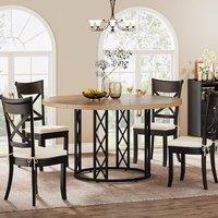 Triebsigns 120CM Rustic Round Dining Table, Farmhouse Kitchen Table Dinner Table with Metal Base for Dining Room, Kitchen, Living Room (Light Oak)