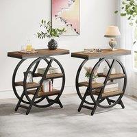 Tribesigns End Table Set of 2, 3-Tier Narrow Sofa Side Table with Storage for Living Room, Wood End Table with Geometric Metal Frame, Industrial Night