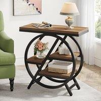 Tribesigns End Table for Living Room, 3-Tier Narrow Side Table with Storage, Wood Sofa Side Table with Geometric Metal Frame, Industrial Nightstand an