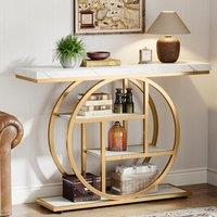 Tribesigns Console Table, 105 cm Industrial 4-Tier Sofa Table Entryway Table with Circle Base, Narrow Wood Accent Tables with Storage Shelves for Livi