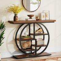Tribesigns Console Table, 105 cm Industrial 6-Tier Sofa Table Entryway Table with Circle Base, Narrow Wood Accent Tables with Storage Shelves for Livi
