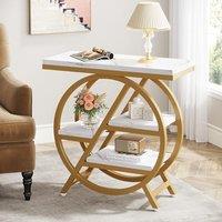 Tribesigns End Table for Living Room, 3-Tier Faux Marble Side Table with Storage, Wood Narrow Sofa Side Table with Geometric Metal Frame, Modern Night