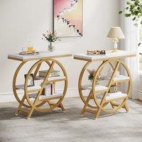 Tribesigns End Table Set of 2, Modern Faux Marble Side Table for Living Room, 3 Tier Narrow Sofa Side Table with Storage and Metal Frame, Nightstand a