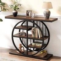 Tribesigns Console Table, 100 cm Industrial 5-Tier Sofa Table Entryway Furniture with Circle Base, Narrow Wood Accent Tables with Storage Shelves for