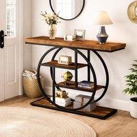 Tribesigns Console Table, 105 cm Industrial 4-Tier Sofa Table Entryway Table with Circle Base, Narrow Wood Accent Tables with Storage Shelves for Livi