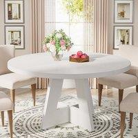 Tribesigns Farmhouse Dining Table, 120 cm Round Dinner Table for 4, Rustic Wood Dining Room Table for Home Dining Room Living Room (Easy Assembly) (Wh