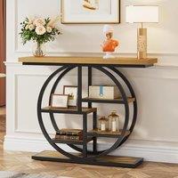 Tribesigns Console Table, 105 cm Industrial 6-Tier Sofa Table Entryway Table with Circle Base, Narrow Wood Accent Tables with Storage Shelves for Livi