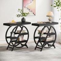 Tribesigns End Table Set of 2, 3-Tier Narrow Sofa Side Table with Storage for Living Room, Wood End Table with Geometric Metal Frame, Industrial Night