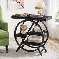 Tribesigns End Table for Living Room, 3-Tier Narrow Side Table with Storage, Wood Sofa Side Table with Geometric Metal Frame, Industrial Nightstand an