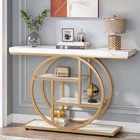 Tribesigns Console Table 105 cm, Industrial 4 Tier Sofa Table with Circular Metal Frame, Narrow Entryway Table with Storage Shelves for Living Room Ha