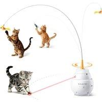 ROJECO 2-in-1 Interactive Cat Hunting Toy, Automatic Laser & Feather Wand Cat Toy with 3 Operation Modes, Strong Suction Cup, 800mAh Rechargeable Batt