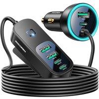 Rocoren Car Charger 105W, Car Van Accessories, 6 in 1 PD35W QC3.0 Fast Charge Multi USB C Car Charger Adapter with LED and 1.5m Cord for 12V-24V Socke