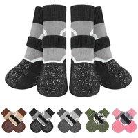 BEAUTYZOO 2 Pairs Slip Resistant Dog Socks, Paw Protectors with Grips and Adjustable Straps, Traction Aid to Keep Small Medium Dogs from Slipping on I