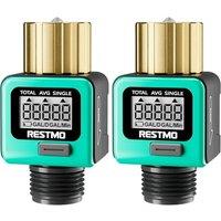 [2 Pack] RESTMO Heavy Duty Water Flow Meter with 4 Measure Modes | Display Gallon/Liter Usage and Flow Rate, Pure Brass Inlet & Metal Thread, Ideal to