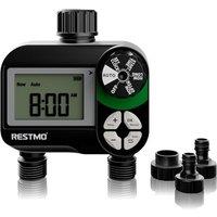 RESTMO IrrigationTimer 2 Outlets, Garden Timers for Watering | Water Hose Timer with Rain Delay/Manual/Automatic Watering System for Outdoor Faucet, G