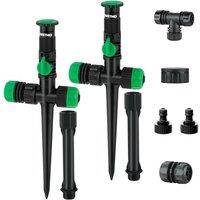 RESTMO 2er-Pack Garden Sprinkler System, DIY Lawn Sprinkler Set | Above Ground Irrigation Kit, Multi-Adjustable, for Flower Beds & Large Yards, Hose N