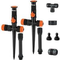 RESTMO 2er-Pack Garden Sprinkler System, DIY Lawn Sprinkler Set | Above Ground Irrigation Kit, Multi-Adjustable, for Flower Beds & Large Yards, Hose N
