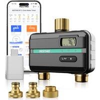 RESTMO Smart Sprinkler Timer with Flow Meter, Water Timer for Garden Hose | 2 Zone Brass Inlet & Outlet, Automatic Lawn & Yard Irrigation Watering Sys