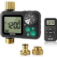 RESTMO Water Timer Sprinkler Timer for Garden Irrigation | Remote Control Brass Sprinkler Timer for Outdoor Hose, Up to 11h59m Programmable , Delay/Ma