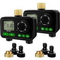 [2 PACK] RESTMO Automatic Garden Watering Timer Sprinkler Timer | 2 Zone Water Timers for Irrigation with Rain Delay/Manual/Automatic Watering System