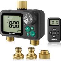 RESTMO Water Timer Sprinkler Timer for Outdoor Hose | Remote Control 2 Zone Brass Water Timer for Outdoor Hose , Max 11h59m Programmable ,Delay/Manual