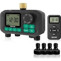 RESTMO Water Timers for Irrigation Irrigation Timer for Garden Hose | 4 Zone Remote Controlled Watering Timer, Up to 11h59m Programmable Watering Time