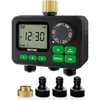 RESTMO Water Timer for Outside Tap Irrigation Timer | 3 Zone Sprinkler Timer Up to 11h59m Programmable , Misting with Brass Inlet Rain Delay/Manual/Au