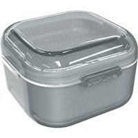 ARGOMAX Denture Case, Denture Cup for Soaking Dentures, Thorough Cleaning of Dentures, Retainer, Clear Braces (Grey Clear Case + White Filter and Tray