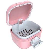 ARGOMAX Leak Proof Denture Bath Cup, Portable Soaking Denture Box, Denture Bath Case with Strainer, for Dentures and Braces (Pink + White).