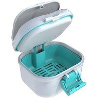 ARGOMAX Leak Proof Denture Bath Cup, Portable Soaking Denture Box, Denture Bath Case with Strainer, for Dentures and Braces, Upgraded Version with Sto