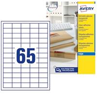 Avery Printable, Customisable Clear Mini Return Address Labels, Inkjet Printers, 65 Labels Per A4 Sheet, 1625 Labels, Quickdry (J8551),Transparent,38.1 x 21.2 mm