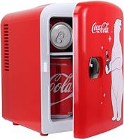 Coca Cola Fanta Mini Fridge For Bedrooms 4L Small Fridge 6 Can Table Top Fridge Quiet Mini Fridges For Skincare Food Drinks Kids Home Car & Travel 12v Portable Cooler Warmer Refrigerator, Orange