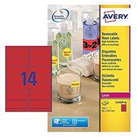 Avery L7263R-25 Printable, customisable Removable Neon Red Labels, 14 Labels Per A4 Sheet, 350 Labels
