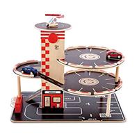 Sustainable Wood Toy Car, Toys For Kids Age 3+, Hape Park And Go Garage Set With 4 Levels, 1 Lift, 2 Toy Cars, 1 Toy Helicopter.