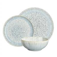 Denby - Halo Speckle Coupe Dinner Set For 4 - 12 Piece Ceramic Tableware - Dishwasher Microwave Safe Stoneware Crockery - Reactive Glaze, Grey - 4 x Dinner Plate, 4 x Medium Plate, 4 x Cereal Bowl