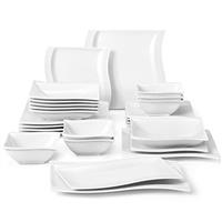 MALACASA 30-Piece Dinner Set for 6 People, Porcelain Plates and Bowls Set, Scratch-Resistant Ivory White Crockery with 6 Dinner Plates, Dessert Plates, Soup Bowls, Cups & Saucers, Julia Series